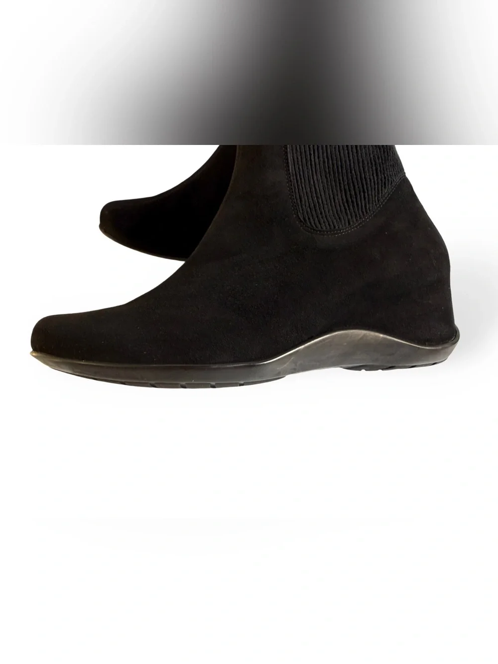 Aquatalia Black Suede Ankle Booties with Knit Stretch Panels